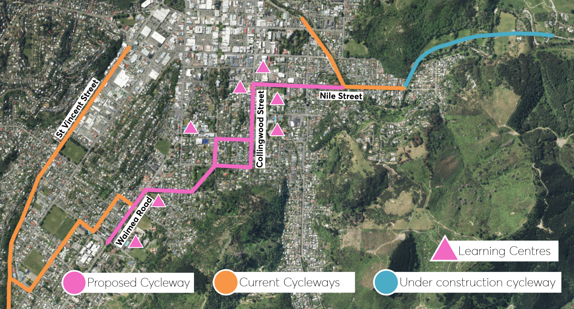 Map showing current and proposed cycleway