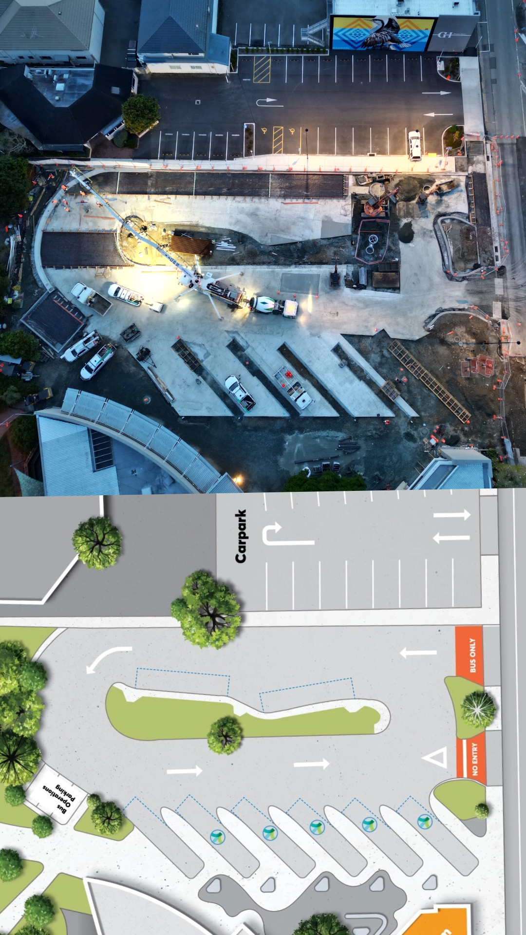 image showing the comparison between the render drawing and what is taking shape