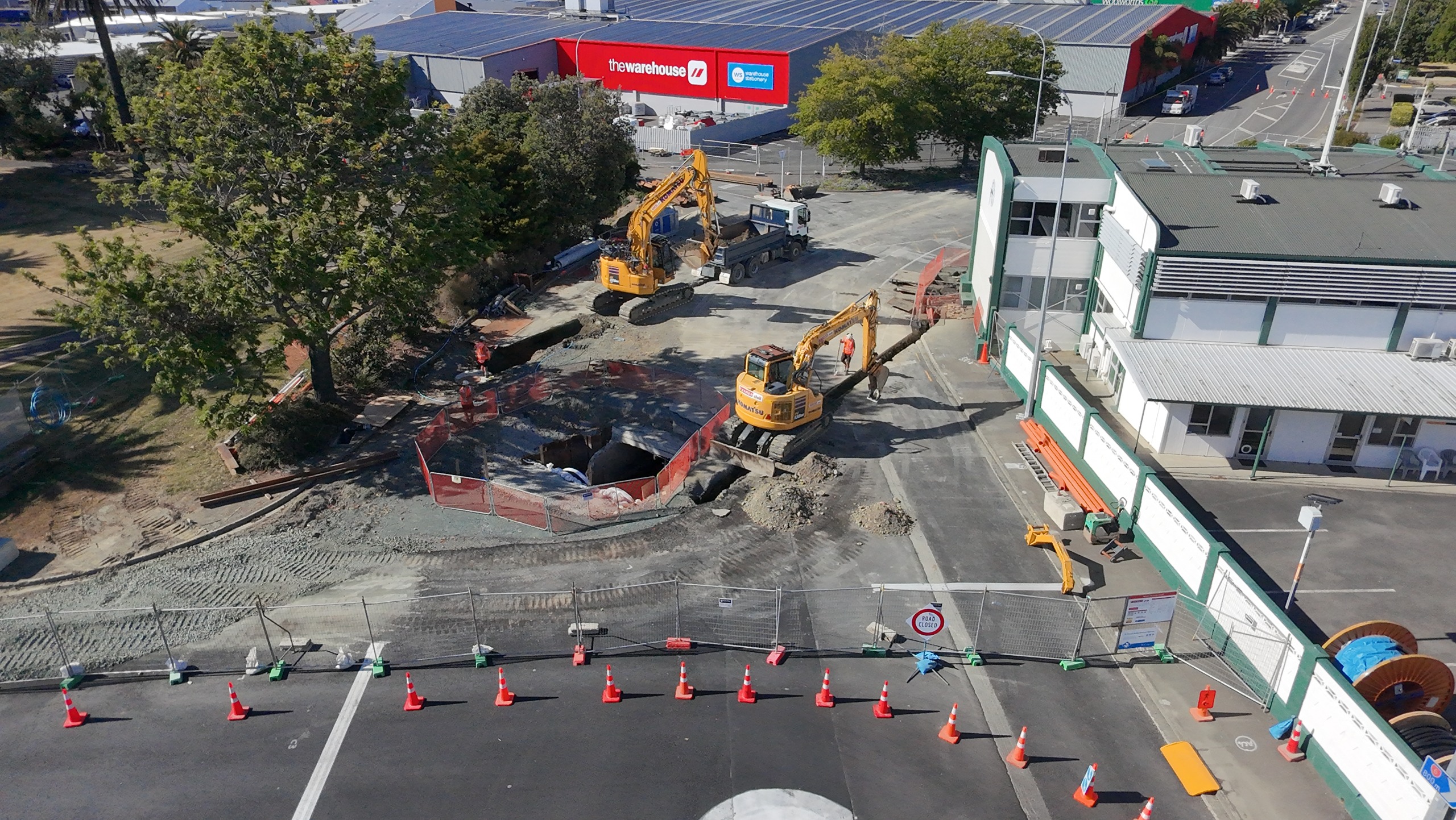 Drone shot of the road closure