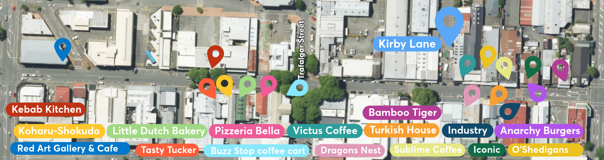 map showing all the food on bridge street