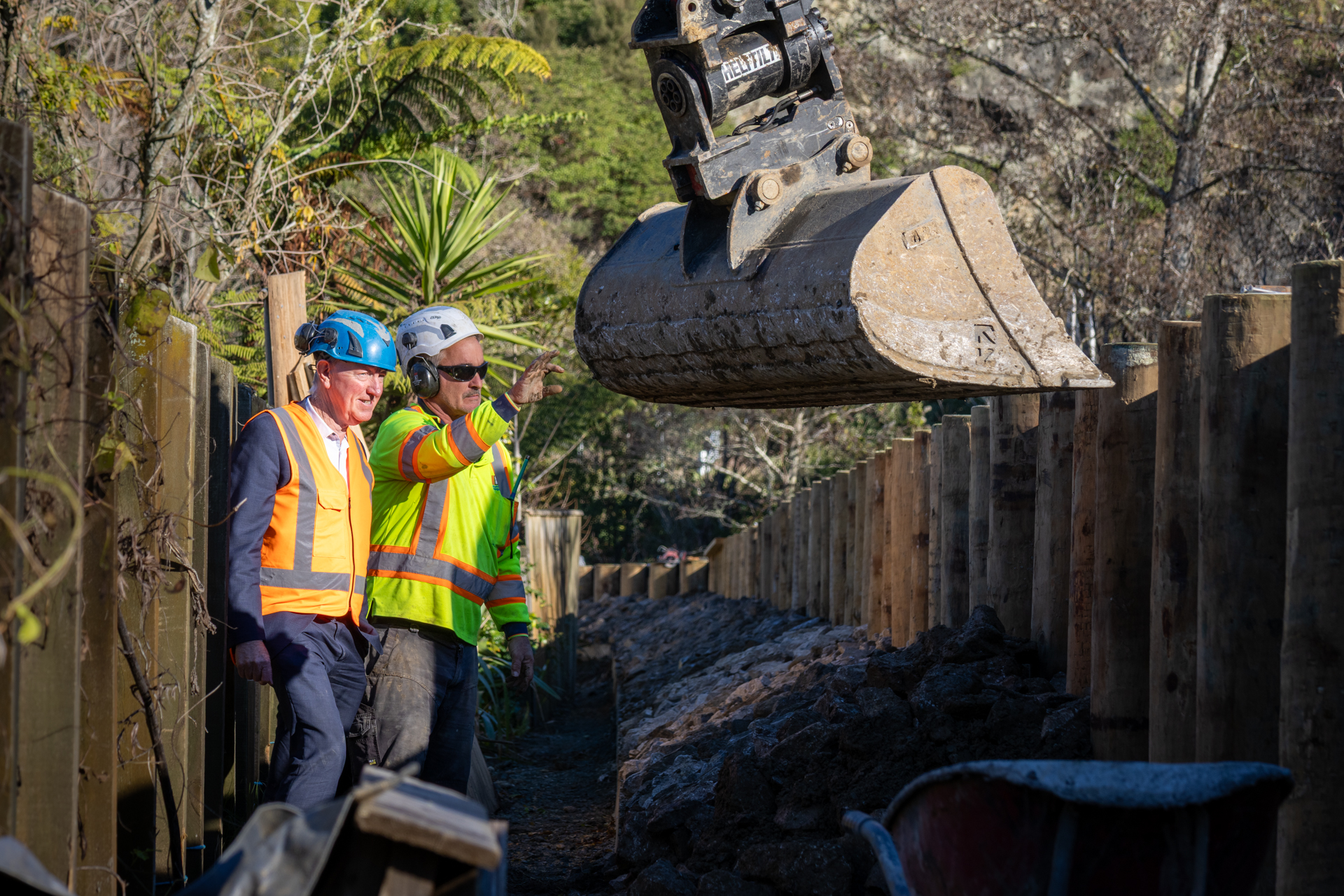 Mayor Nick inspecting the floodwall at portion 2