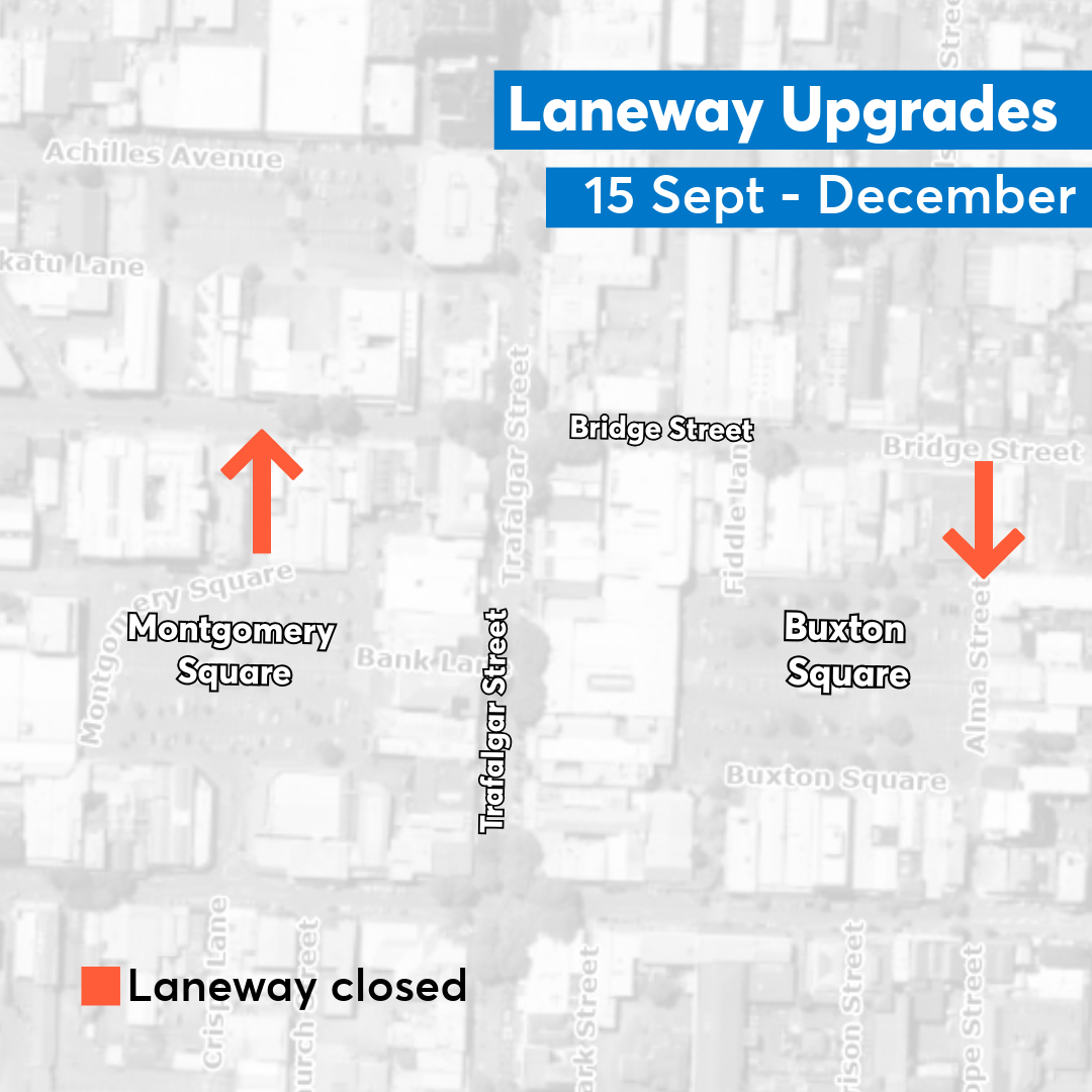 map showing the two laneways that are closed
